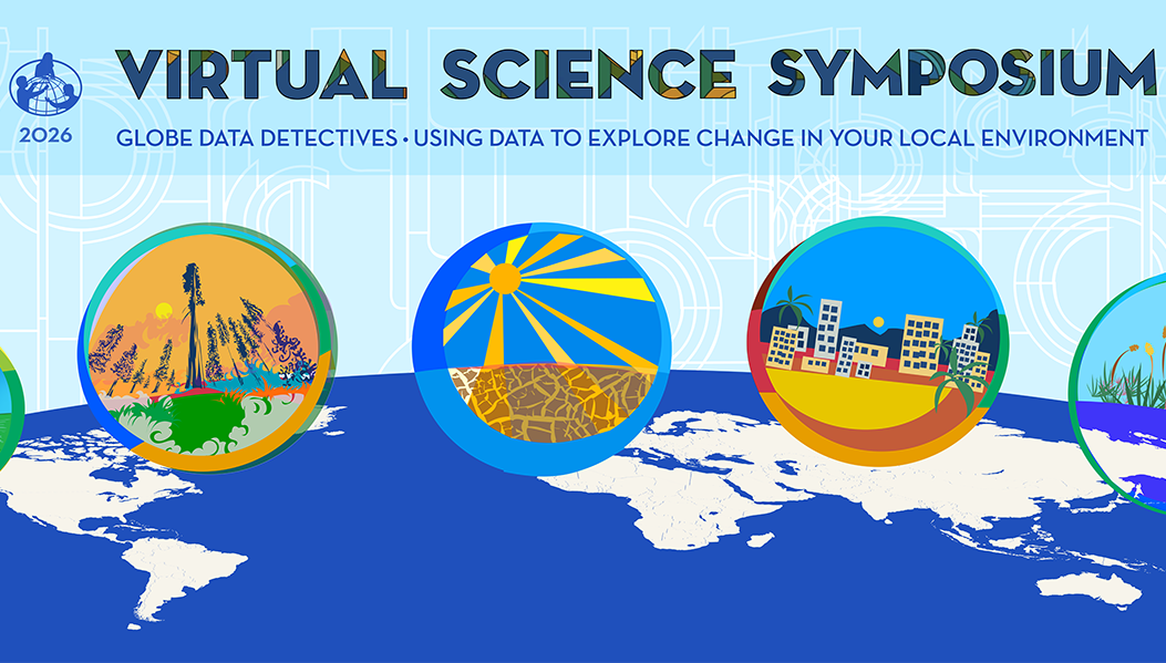 Circles with images of landscapes floating over a map of the world